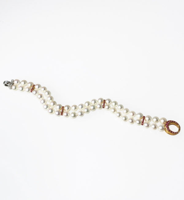 Bracciale con perle, rubini e diamanti - Horos Officina Orafa Bracciale con perle, rubini e diamanti - Horos Officina Orafa