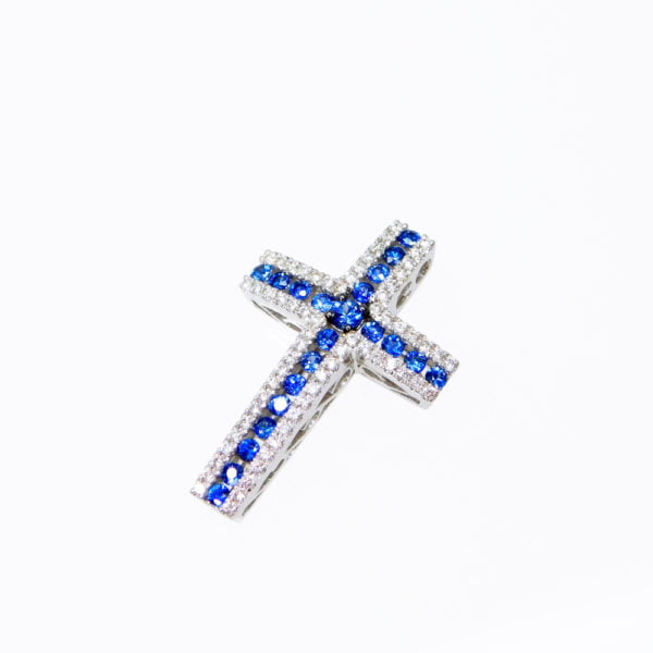Croce con zaffiri e diamanti - Horos Officina Orafa Croce con zaffiri e diamanti - Horos Officina Orafa
